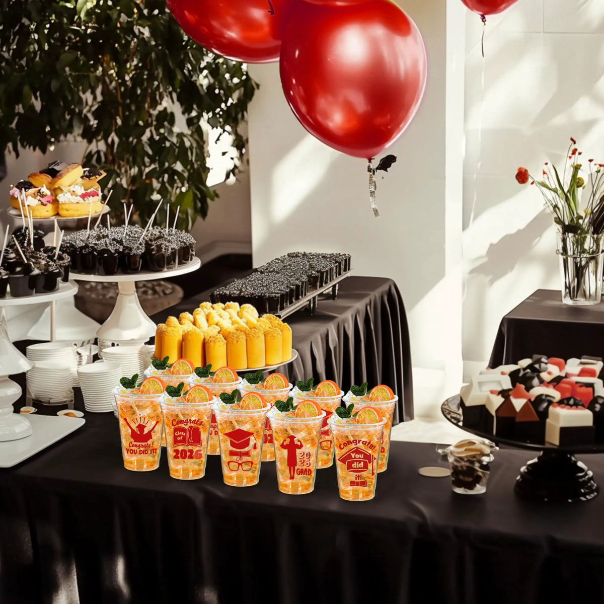 24 Pack 16oz Red Disposable Cups - Class of 2026 Graduation Party Supplies
