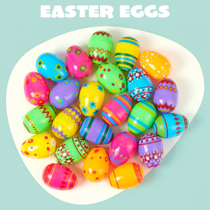 JOYIN 24 Pack 3.15 Inch Printed Plastic Fillable Easter Eggs