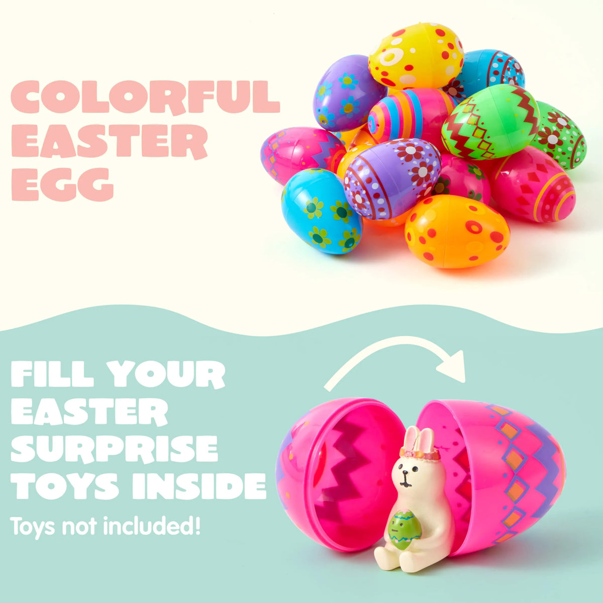 JOYIN 24 Pack 3.15 Inch Printed Plastic Fillable Easter Eggs