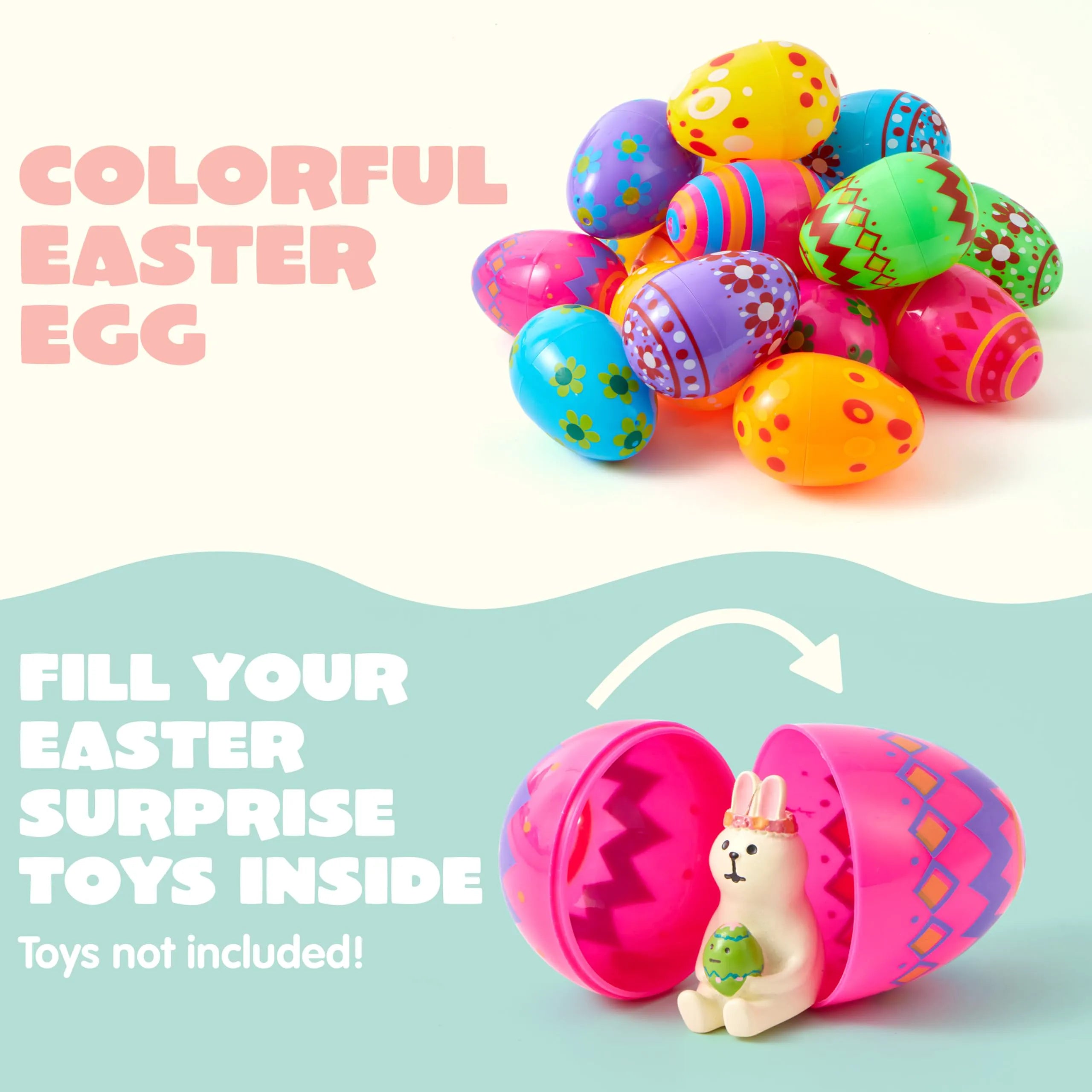 JOYIN 24 Pack 3.15 Inch Printed Plastic Fillable Easter Eggs