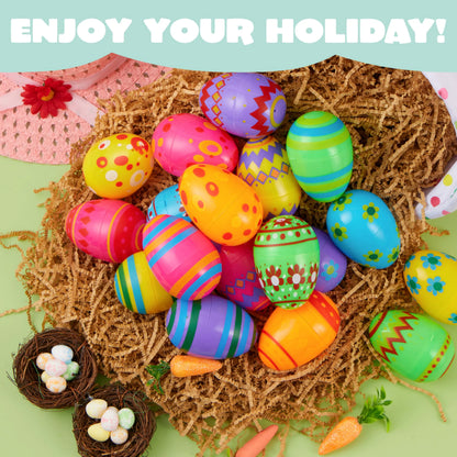 JOYIN 24 Pack 3.15 Inch Printed Plastic Fillable Easter Eggs