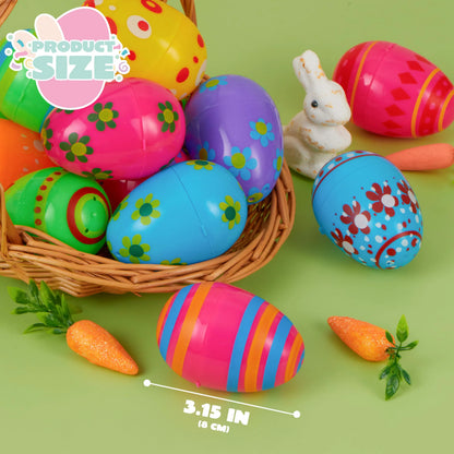 JOYIN 24 Pack 3.15 Inch Printed Plastic Fillable Easter Eggs
