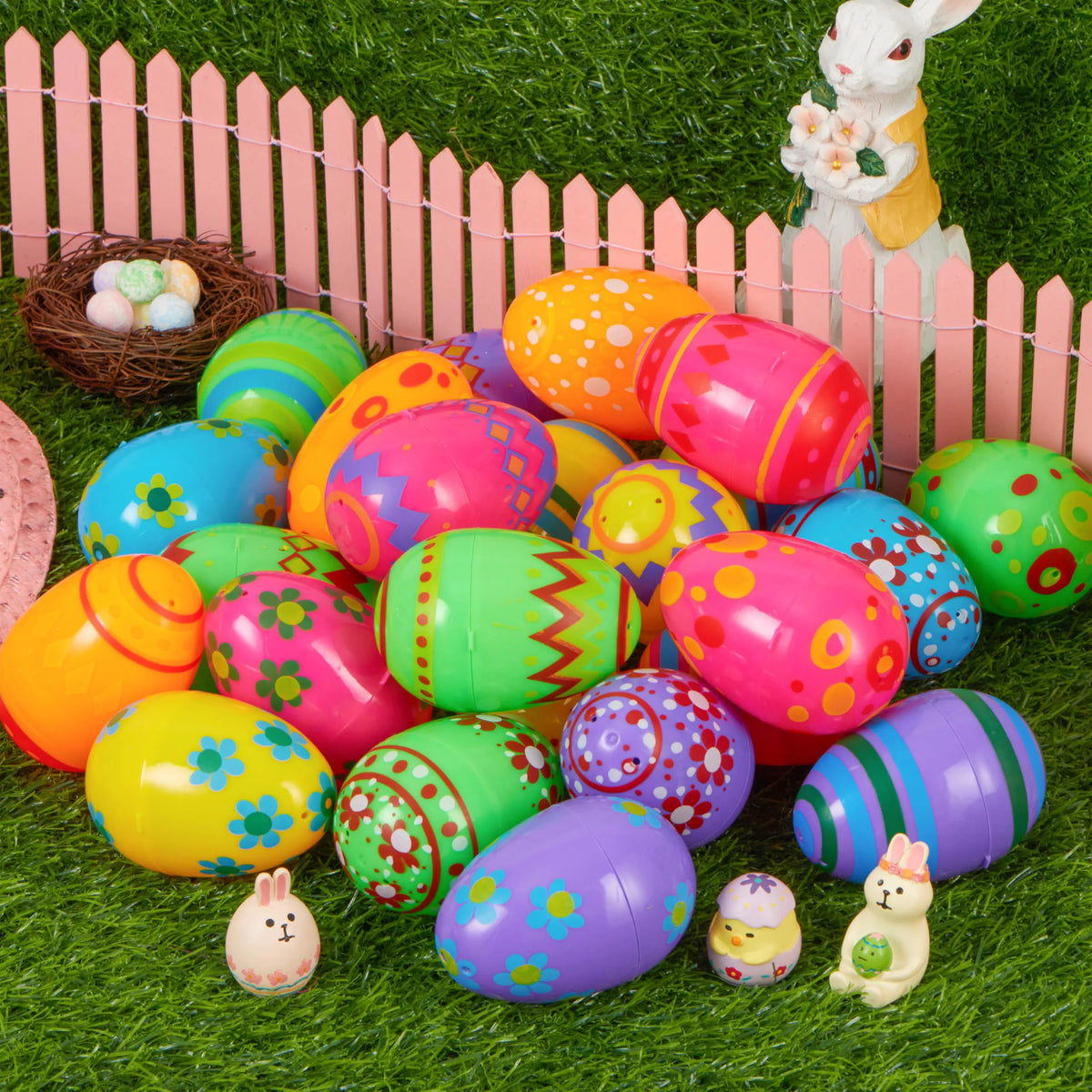 JOYIN 24 Pack 3.15 Inch Printed Plastic Fillable Easter Eggs