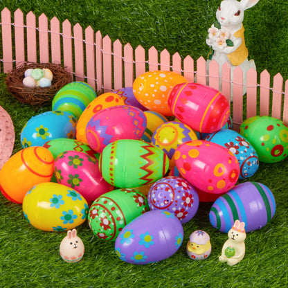 JOYIN 24 Pack 3.15 Inch Printed Plastic Fillable Easter Eggs