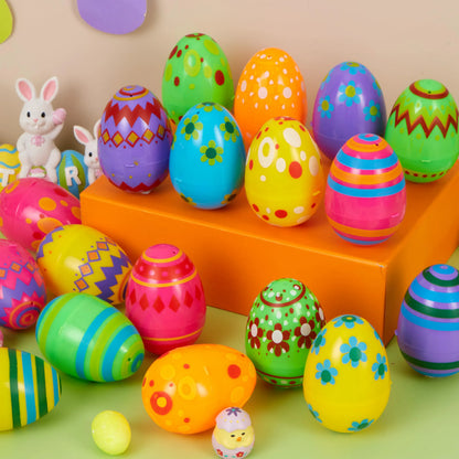 JOYIN 24 Pack 3.15 Inch Printed Plastic Fillable Easter Eggs