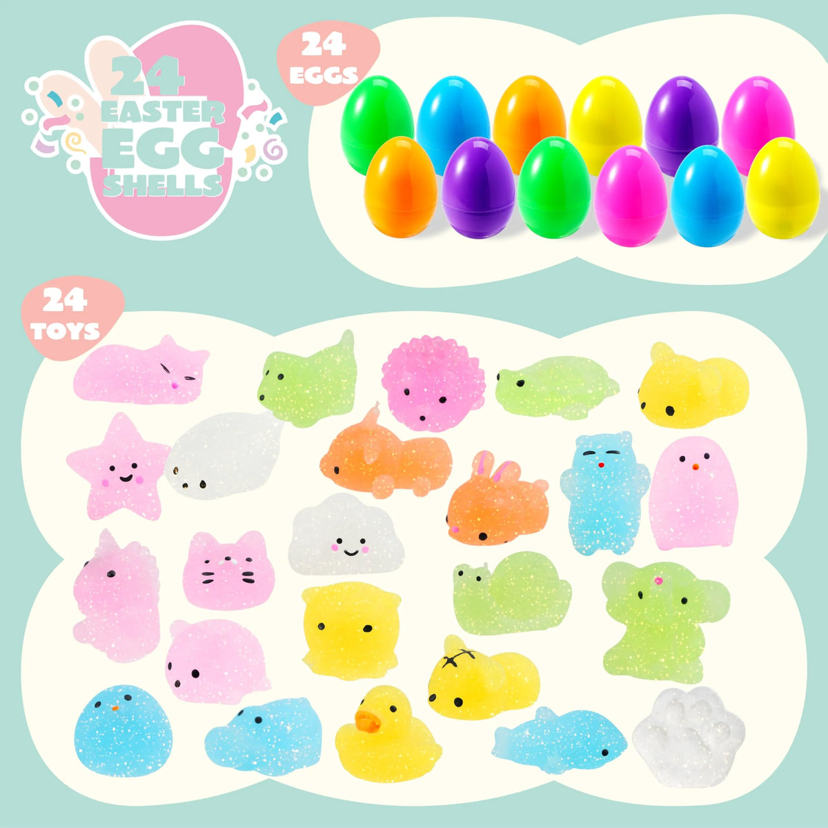 JOYIN 24-Pack Easter Eggs Prefilled with Mochi Squishy Toys