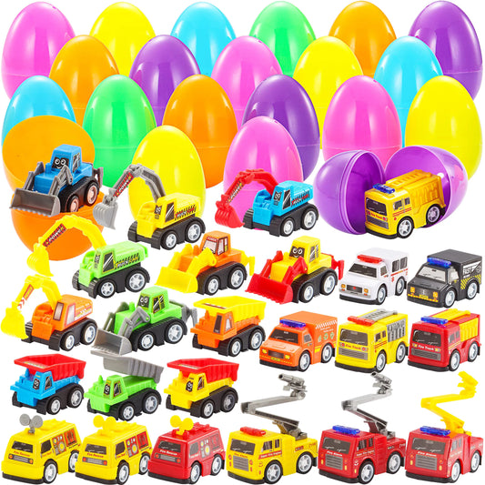 JOYIN 24-Pack Filled Easter Eggs with Pull-Back Construction Cars