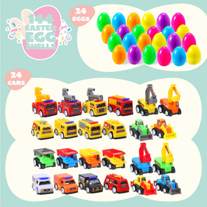 JOYIN 24-Pack Filled Easter Eggs with Pull-Back Construction Cars