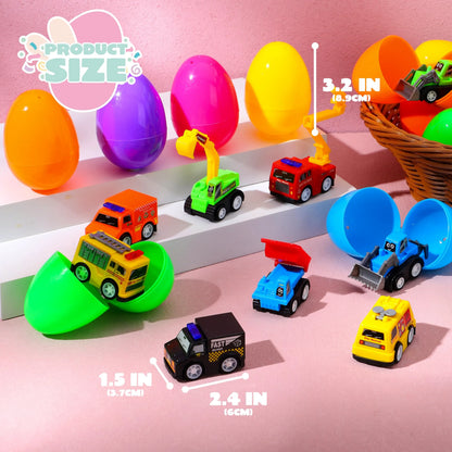 JOYIN 24-Pack Filled Easter Eggs with Pull-Back Construction Cars