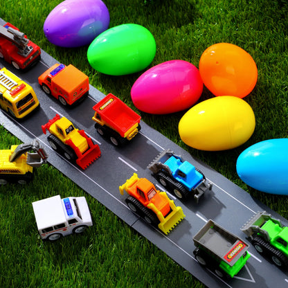 JOYIN 24-Pack Filled Easter Eggs with Pull-Back Construction Cars