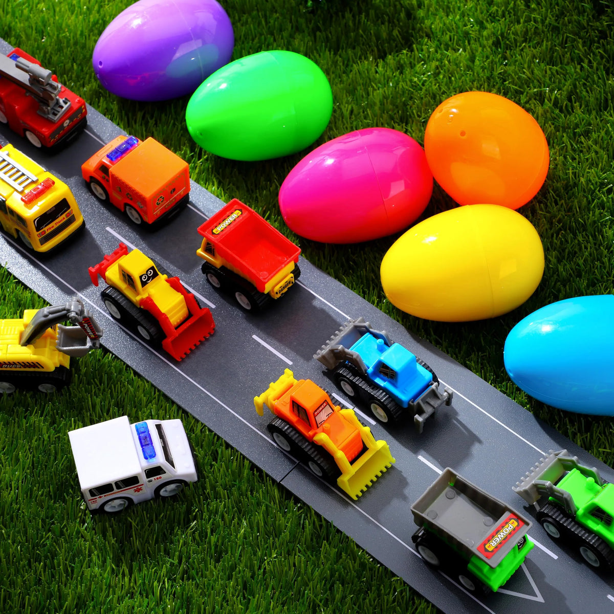 JOYIN 24-Pack Filled Easter Eggs with Pull-Back Construction Cars