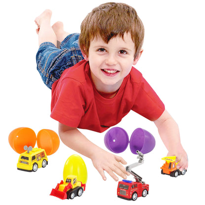 JOYIN 24-Pack Filled Easter Eggs with Pull-Back Construction Cars
