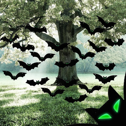 JOYIN 24-Pack Halloween Hanging Bats Decorations with Glow-in-the-Dark Eyes
