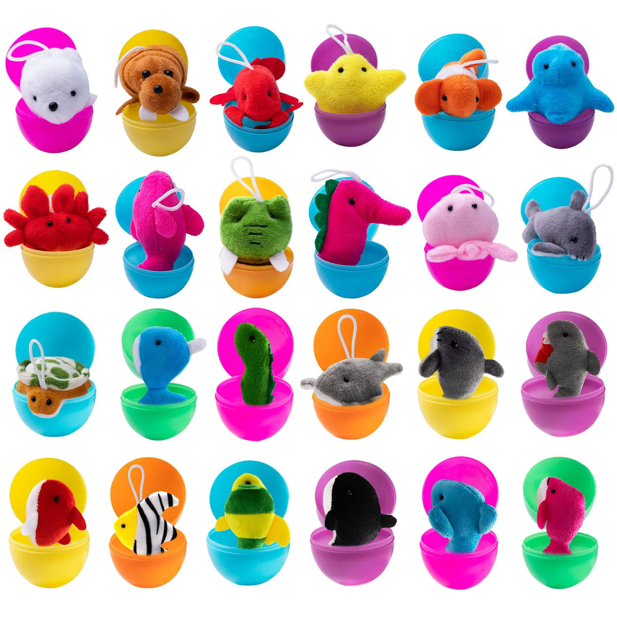 JOIN 24 Prefilled Easter Eggs with Sea Animal Plush Toys