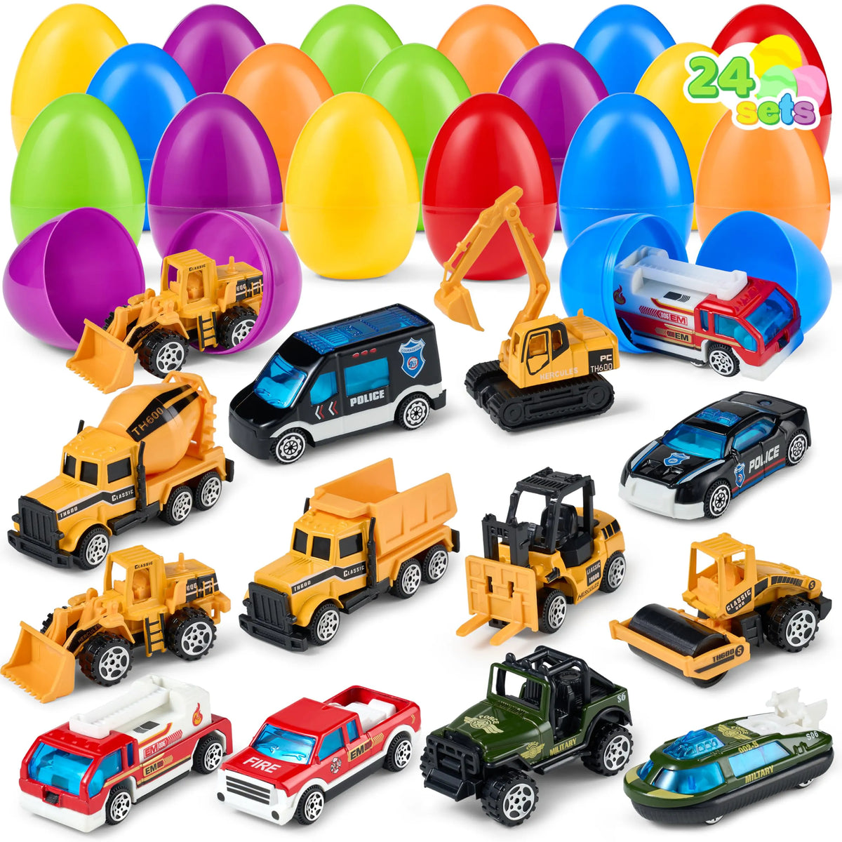 JOYIN 24 Prefilled Easter Eggs with Vehicle Toys