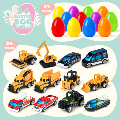 JOYIN 24 Prefilled Easter Eggs with Vehicle Toys