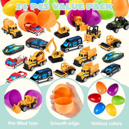 JOYIN 24 Prefilled Easter Eggs with Vehicle Toys
