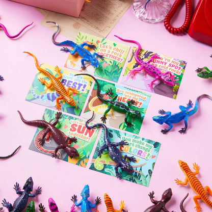 JOYIN 24 Pcs Valentine's Day Gift Cards with Color Changing Lizard Toys