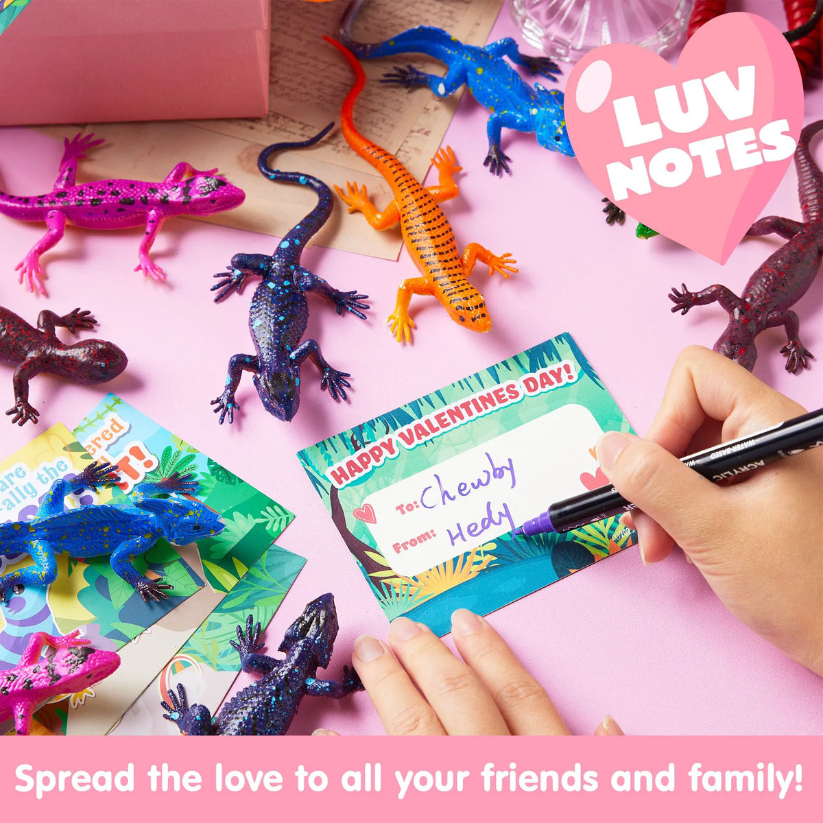 JOYIN 24 Pcs Valentine's Day Gift Cards with Color Changing Lizard Toys