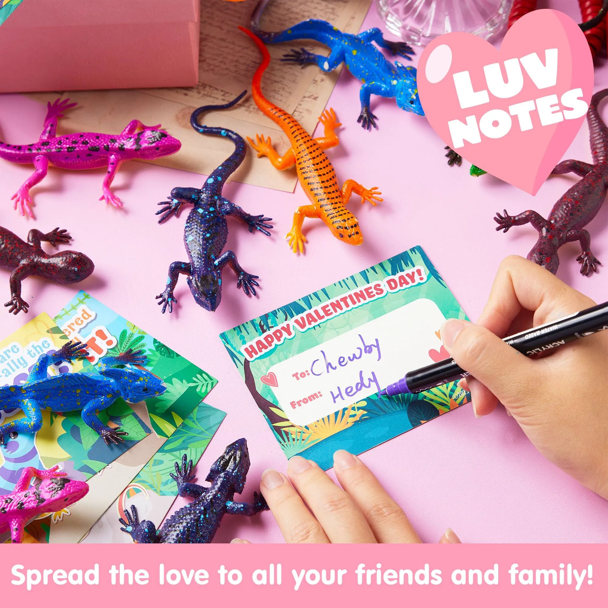 JOYIN 24 Pcs Valentine's Day Gift Cards with Color Changing Lizard Toys