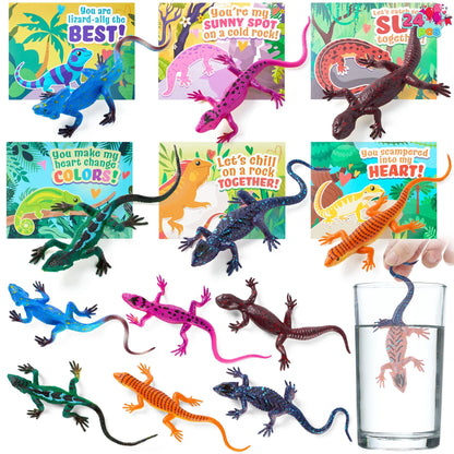 JOYIN 24 Pcs Valentine's Day Gift Cards with Color Changing Lizard Toys