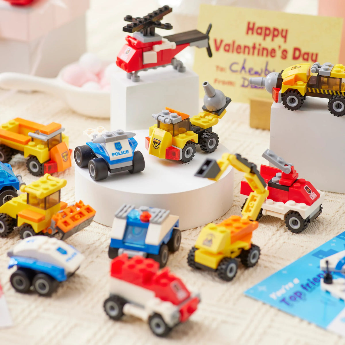 JOYIN 24-Piece Valentine's Day Mini Truck Building Blocks with Cards
