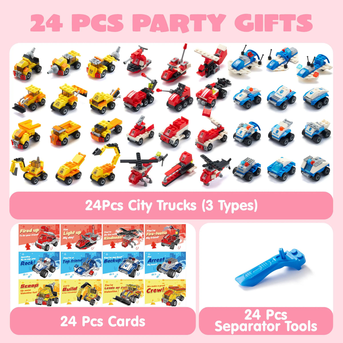 JOYIN 24-Piece Valentine's Day Mini Truck Building Blocks with Cards