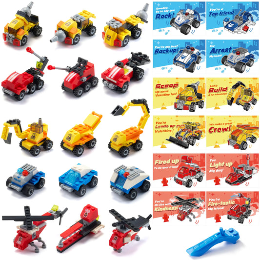 JOYIN 24-Piece Valentine's Day Mini Truck Building Blocks with Cards