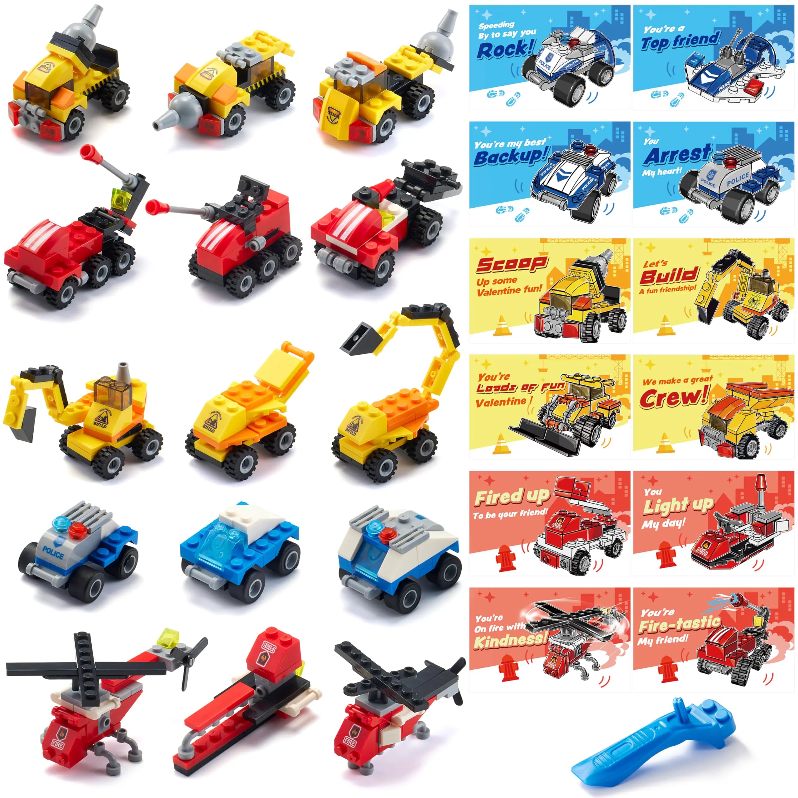 JOYIN 24-Piece Valentine's Day Mini Truck Building Blocks with Cards
