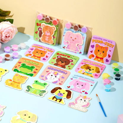 JOYIN 24-Pack Valentine's Day 2.95" Painted Animal Wooden Fridge Magnet Cards