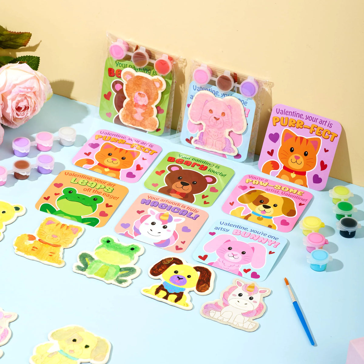 JOYIN 24-Pack Valentine's Day 2.95" Painted Animal Wooden Fridge Magnet Cards