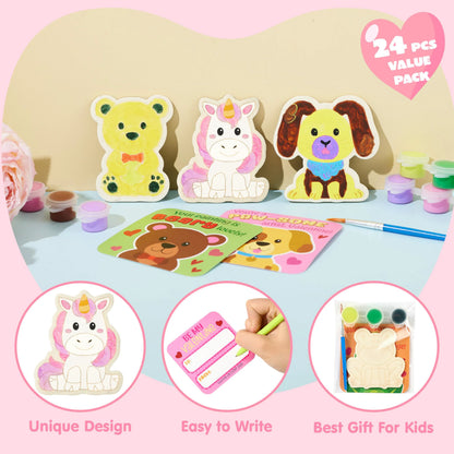 JOYIN 24-Pack Valentine's Day 2.95" Painted Animal Wooden Fridge Magnet Cards