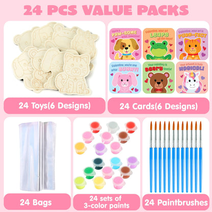 JOYIN 24-Pack Valentine's Day 2.95" Painted Animal Wooden Fridge Magnet Cards