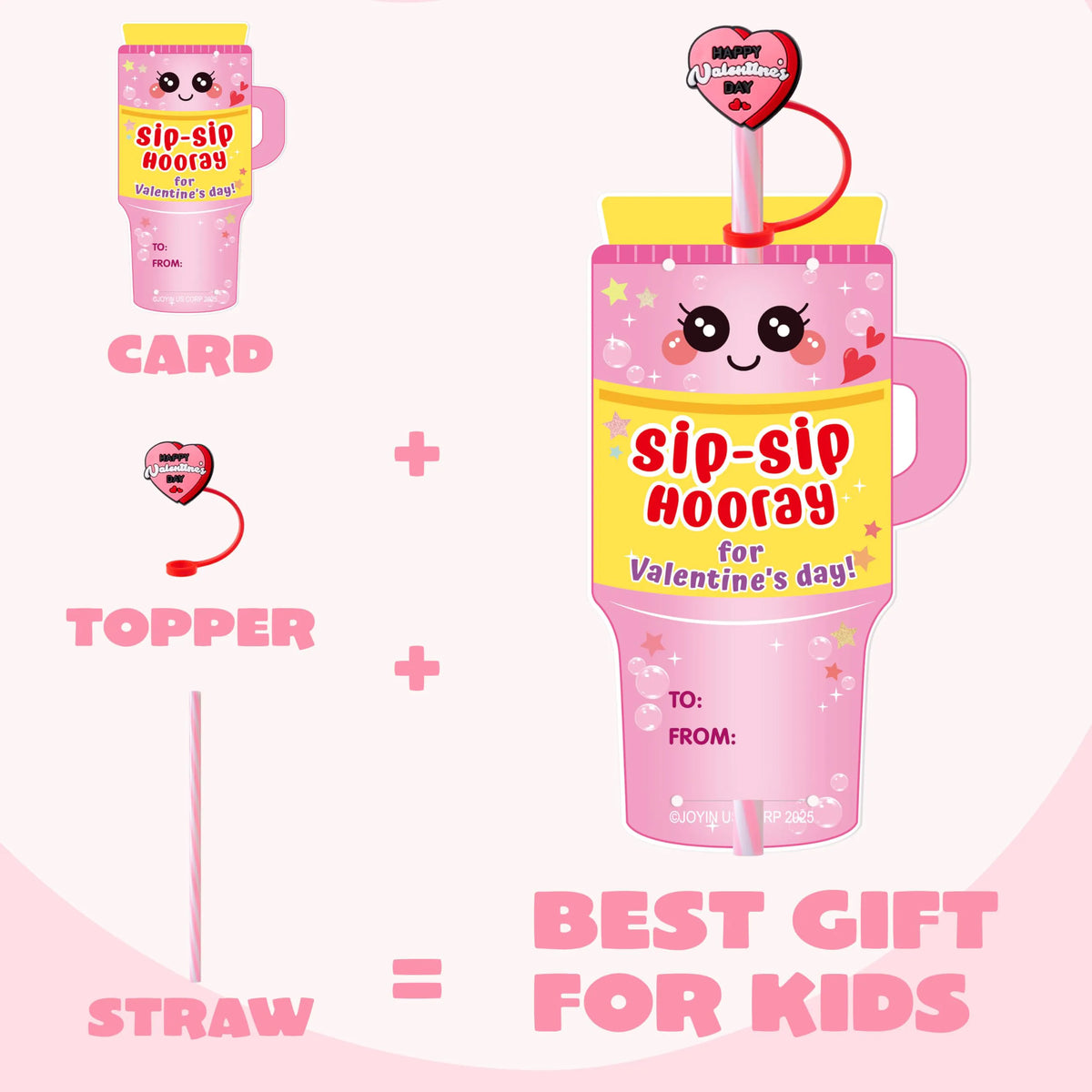 JOYIN 24 Pcs Valentine's Day Cards with Straw Covers and Caps for Cups