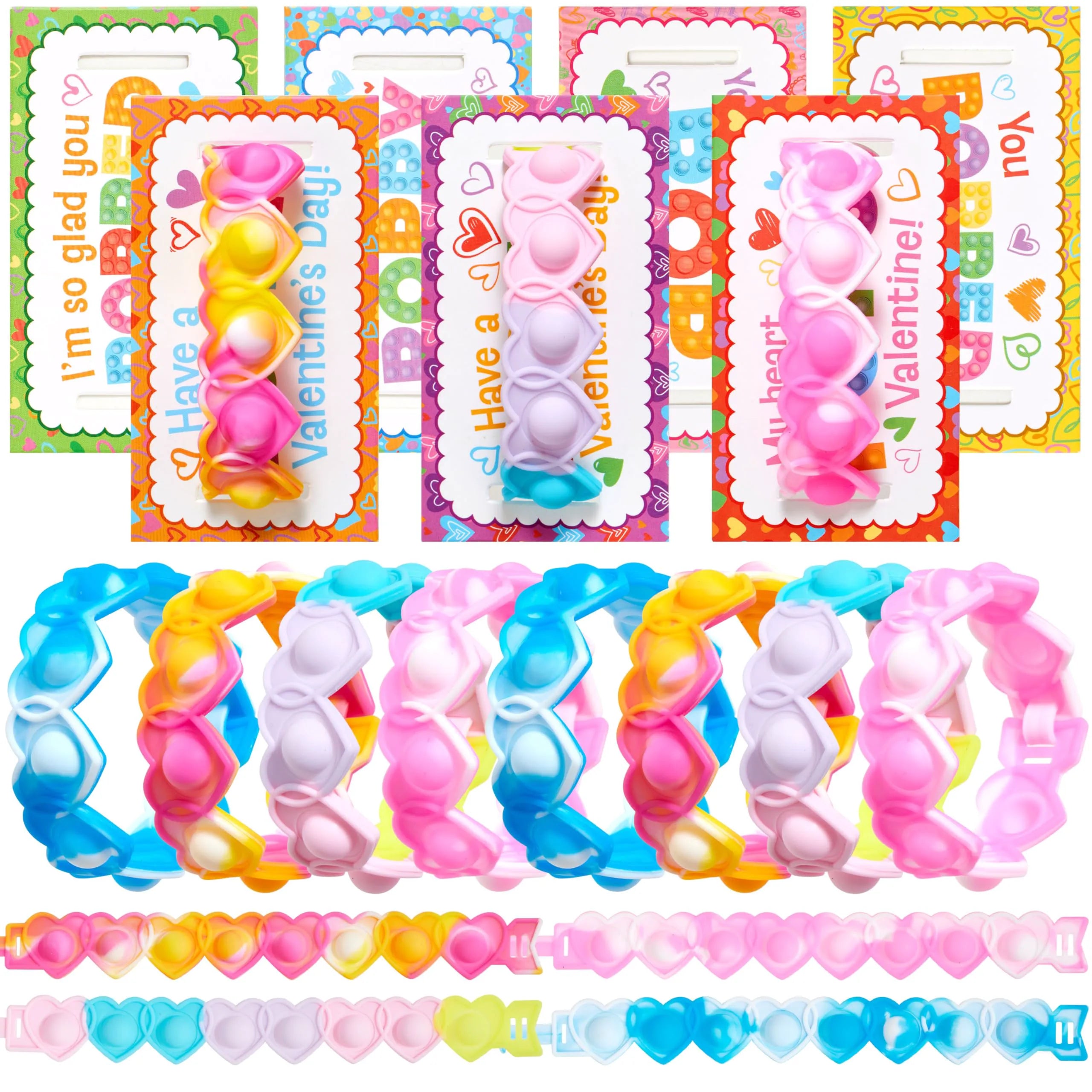 JOYIN 28-Piece Valentine's Day Stress Relief Pop Bubble Fidget Toys with Heart Pop Fidget Bracelets