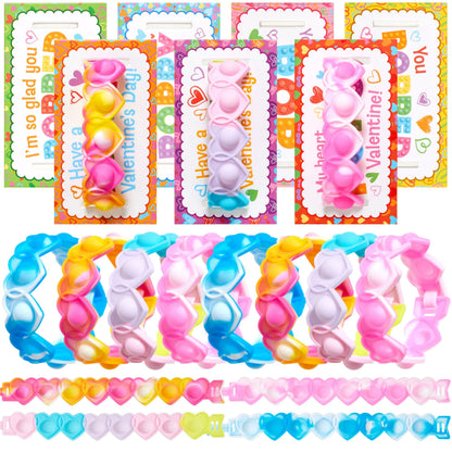 JOYIN 28-Piece Valentine's Day Stress Relief Pop Bubble Fidget Toys with Heart Pop Fidget Bracelets