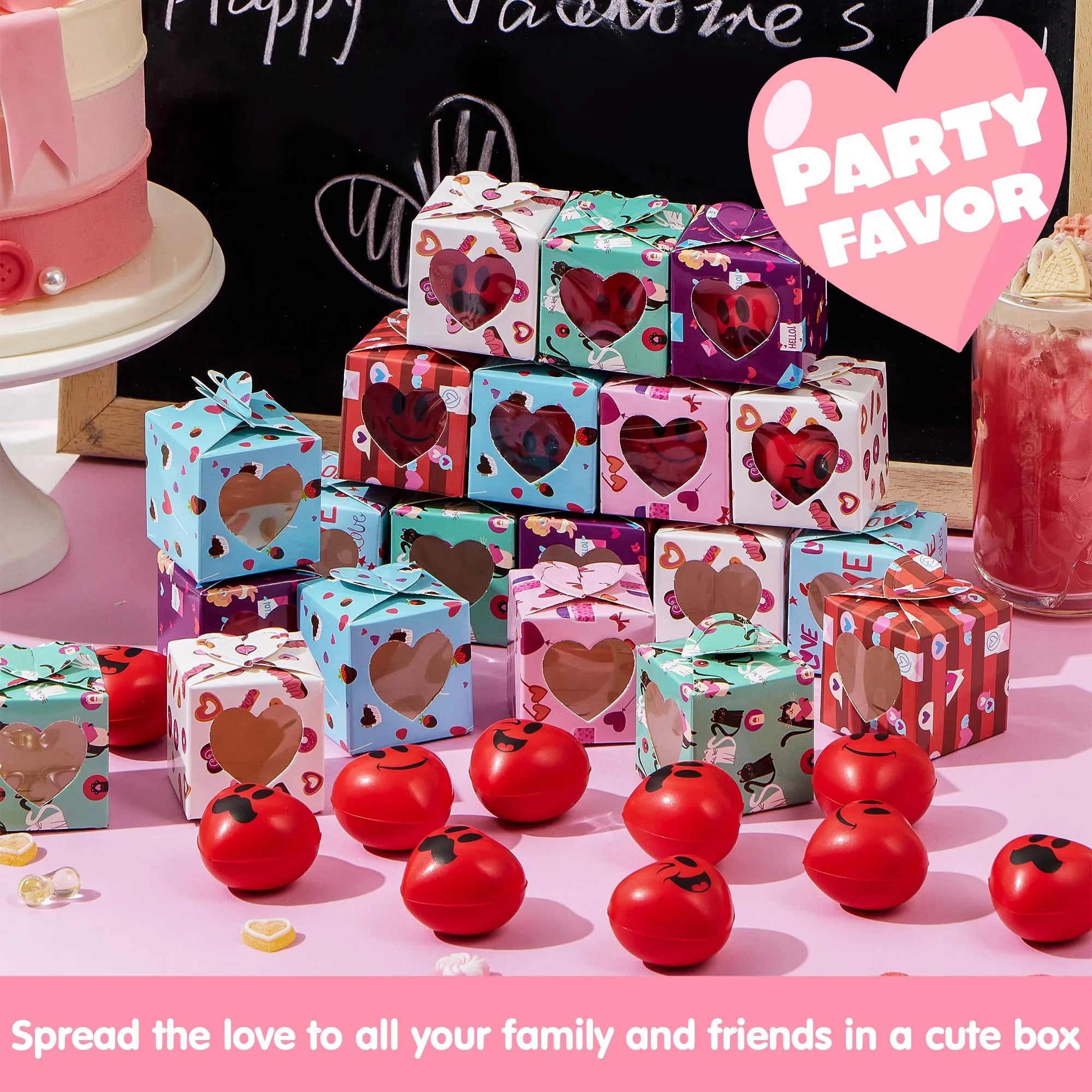 JOYIN 28-Pack Valentine Heart Stress Balls - Smile Face Squishy Toys in Valentine Themed Gift Box