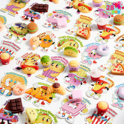 JOYIN 28-Pack Valentine's Day Cards with Kawaii Dessert Fidget Toys (14 Designs)
