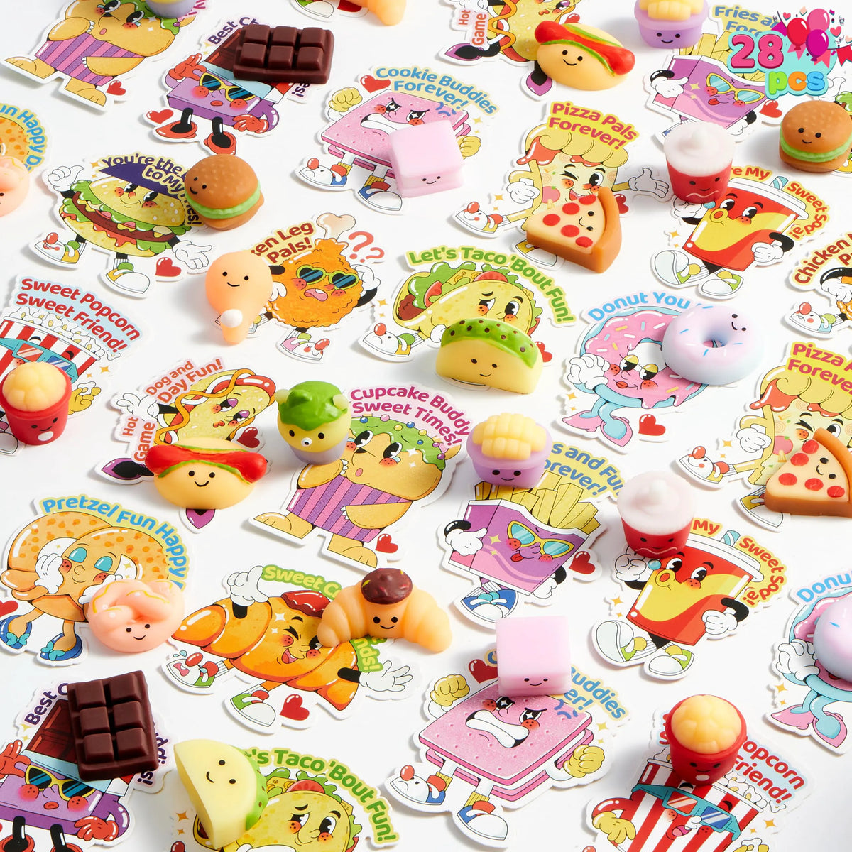 JOYIN 28-Pack Valentine's Day Cards with Kawaii Dessert Fidget Toys (14 Designs)