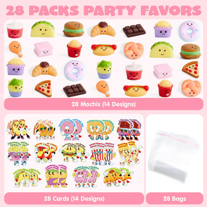 JOYIN 28-Pack Valentine's Day Cards with Kawaii Dessert Fidget Toys (14 Designs)