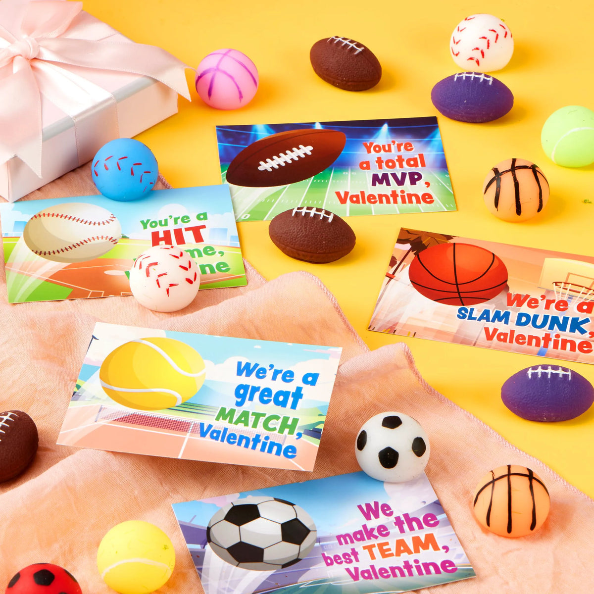 JOYIN 28-Pack Valentine's Day Kawaii Sports Ball Mochi Squishy Fidget Toys for Kids