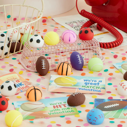 JOYIN 28-Pack Valentine's Day Kawaii Sports Ball Mochi Squishy Fidget Toys for Kids