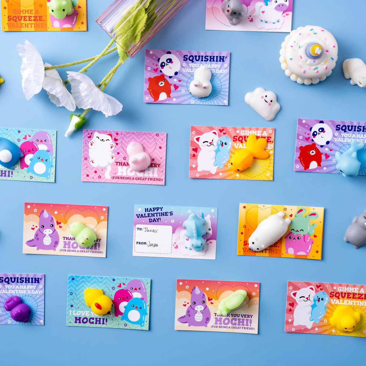 JOYIN 28-Pack Valentine's Day Mochi Squishy Toys Stress Relief Gift Cards for Kids