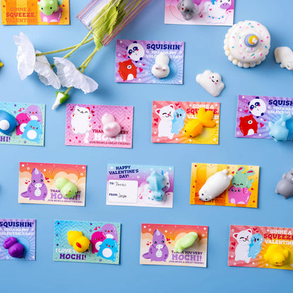 JOYIN 28-Pack Valentine's Day Mochi Squishy Toys Stress Relief Gift Cards for Kids