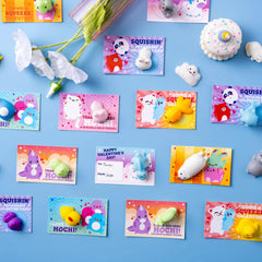 JOYIN 28-Pack Valentine's Day Mochi Squishy Toys Stress Relief Gift Cards for Kids