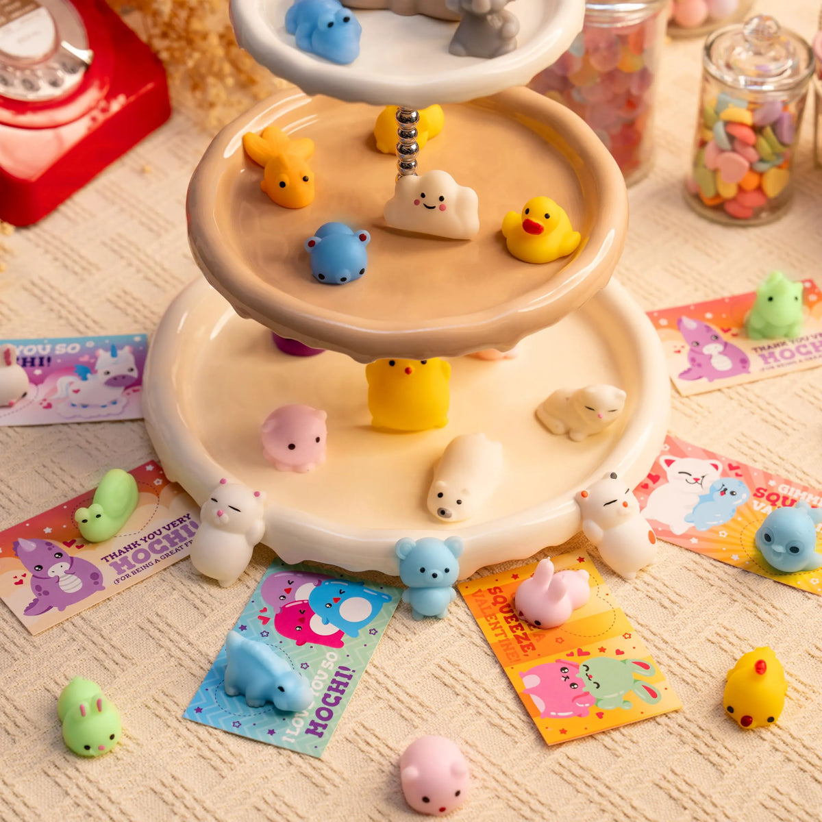 JOYIN 28-Pack Valentine's Day Mochi Squishy Toys Stress Relief Gift Cards for Kids