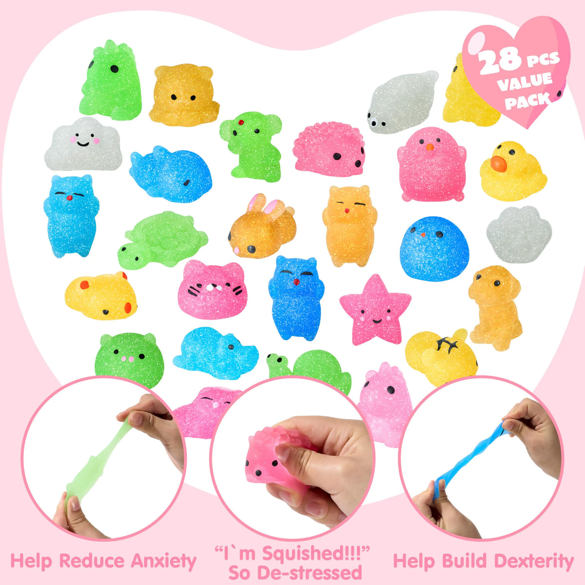 JOYIN 28 Pack Valentine's Day Mochi Squishy Toys with Cards for Kids