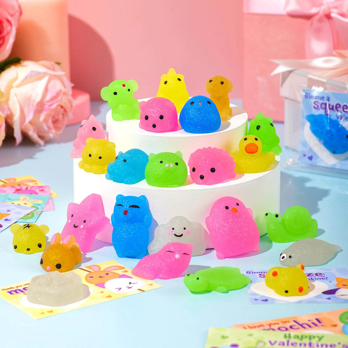 JOYIN 28 Pack Valentine's Day Mochi Squishy Toys with Cards for Kids