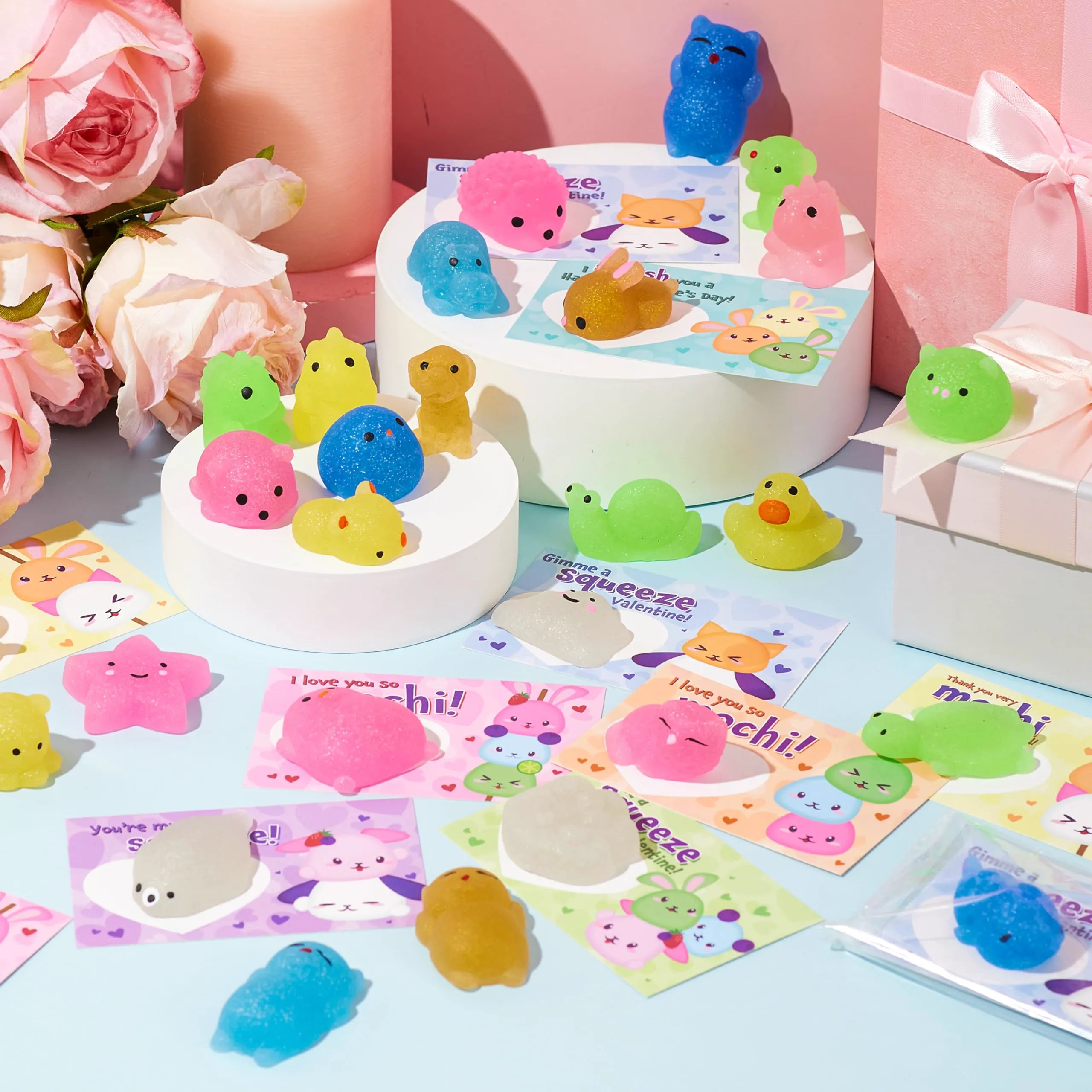 JOYIN 28 Pack Valentine's Day Mochi Squishy Toys with Cards for Kids