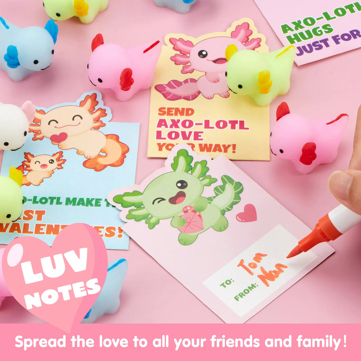 JOYIN 28-Pack Valentine's Day Axolotl Mochi Squishy Toys with Funny Cards for Kids